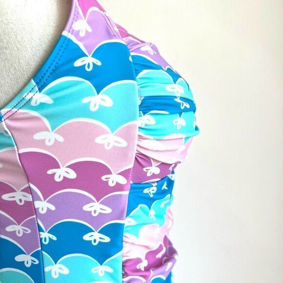 Romenza One Piece Swimsuit Adorable Pastel Color Stripes with Bow Print Size - Picture 10 of 13